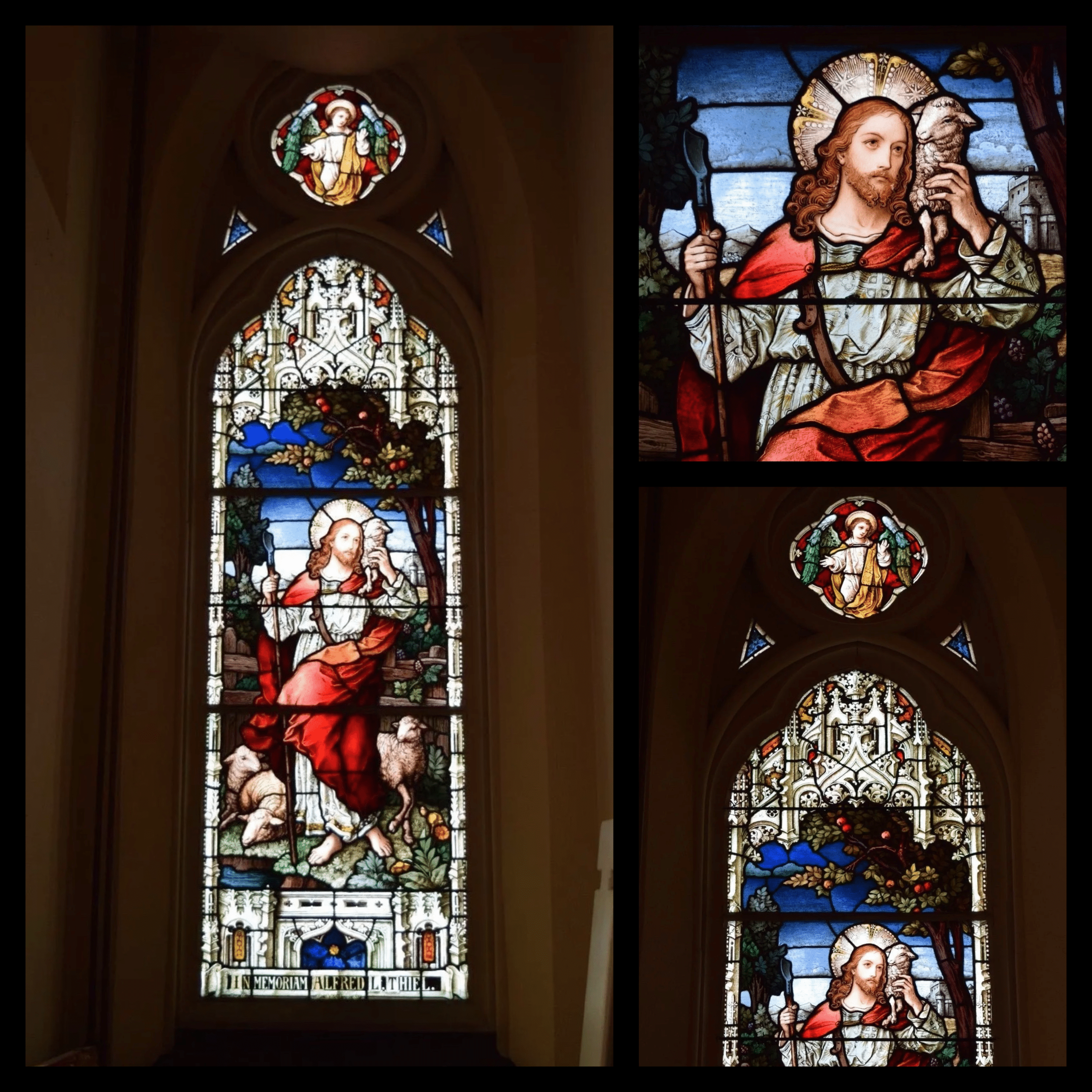 Antique German Stained Glass Church Window “The Good Shepherd” Munich, Germany
