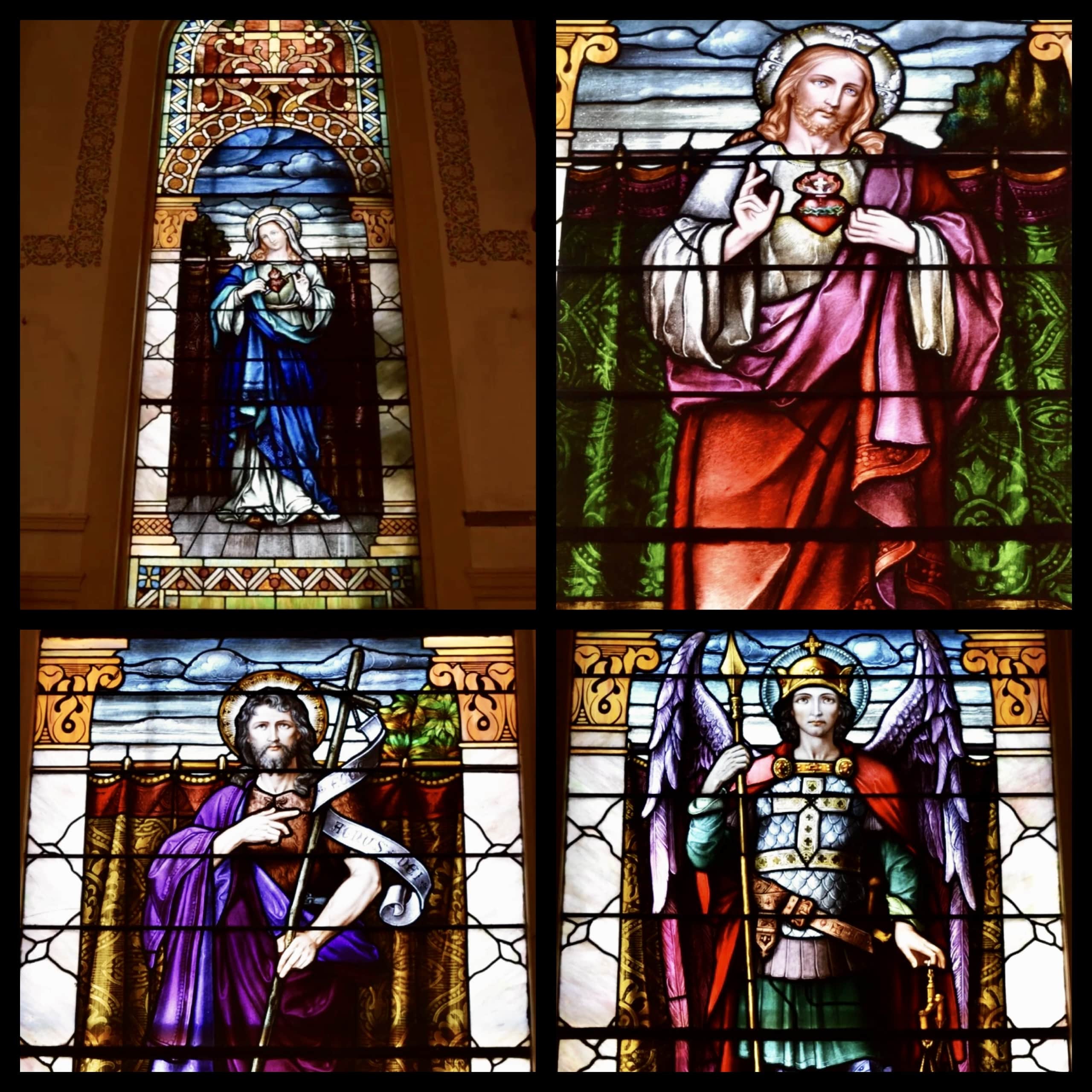Set of 4 Antique Stained Glass Church Windows 16′ ht. (T8) chalice co.