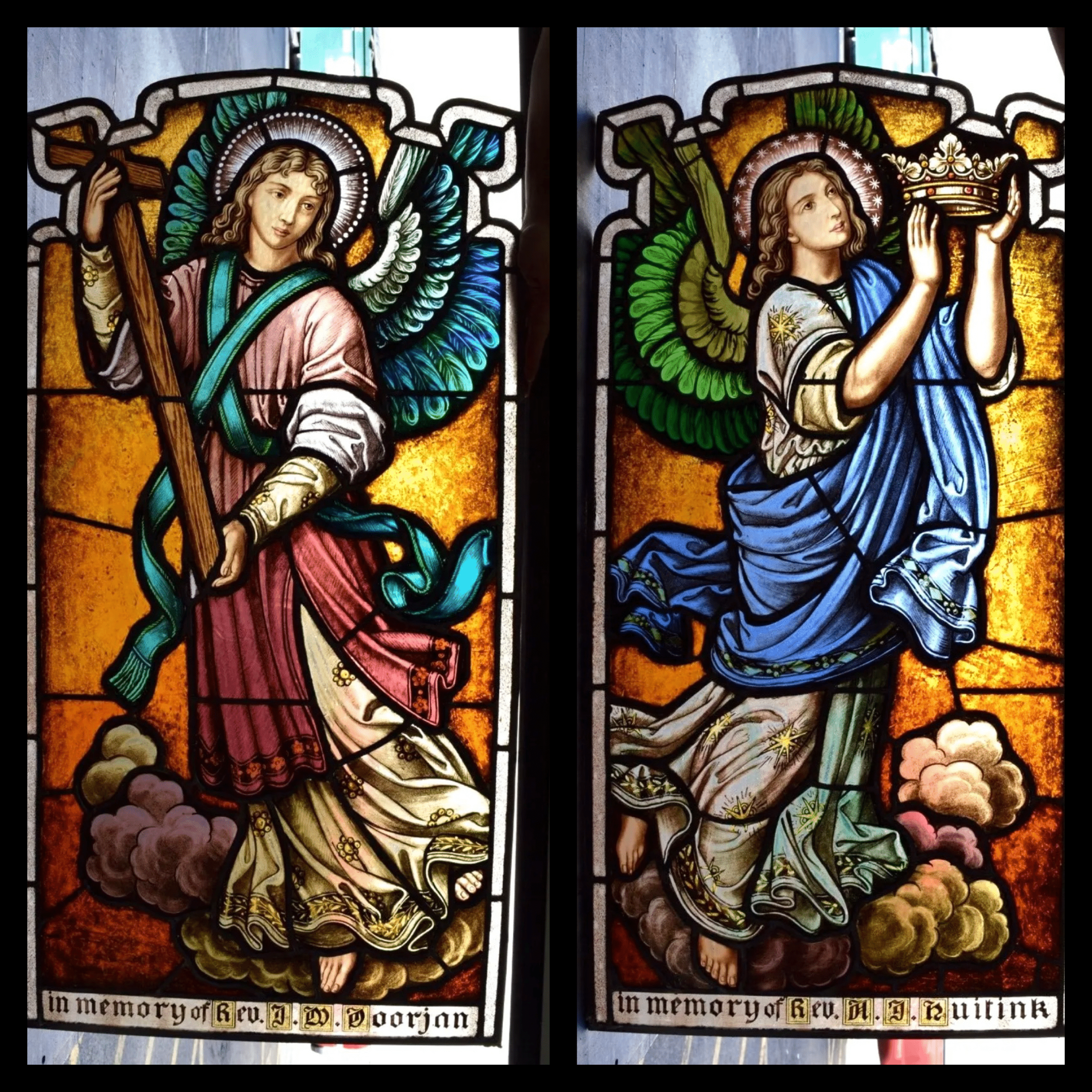 2 Older Vintage German Stained Glass Church Window, Angels (#12&13 of 17)