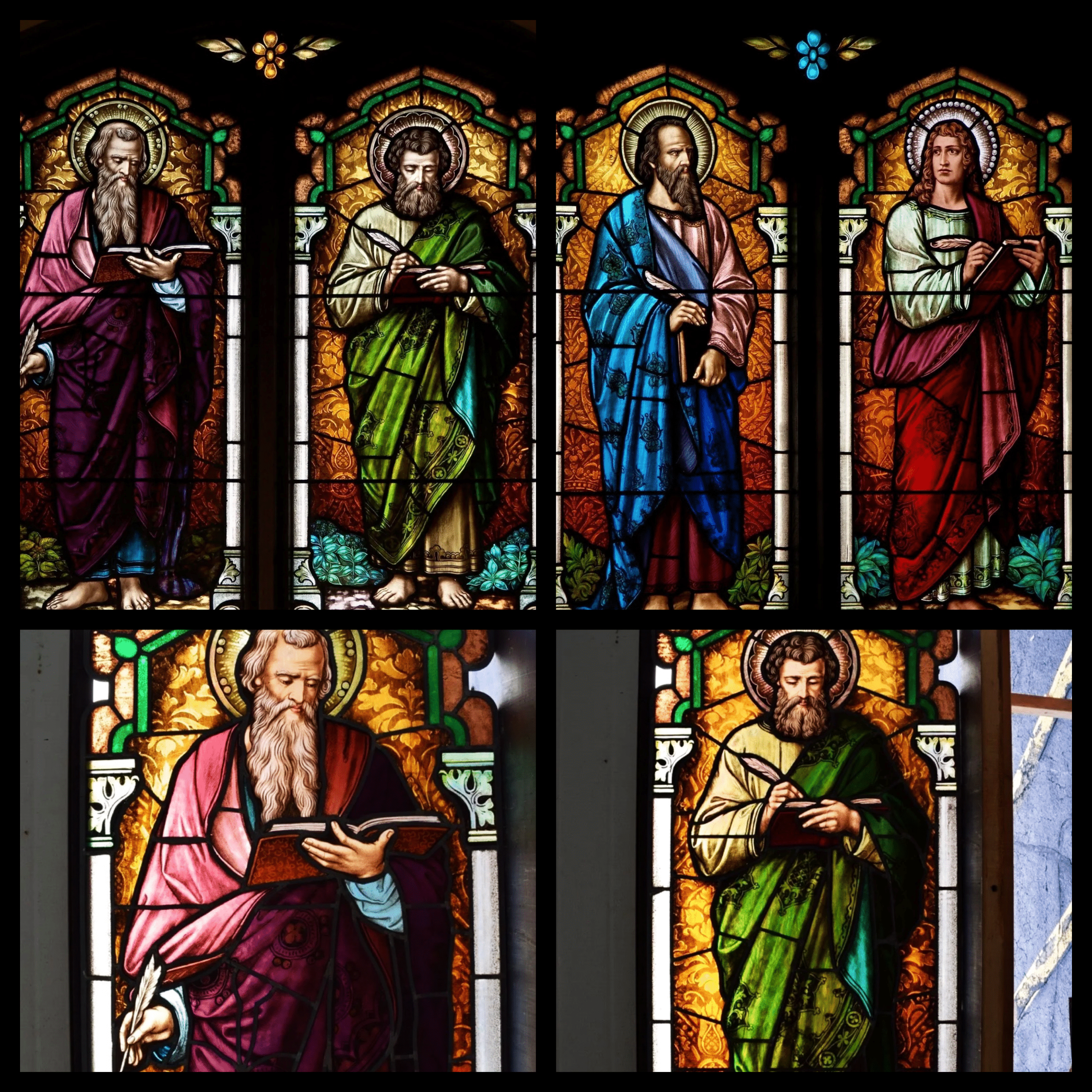 Set of 4 German Stained Glass Church Windows, “The 4 Evangelists” (4 of 17)